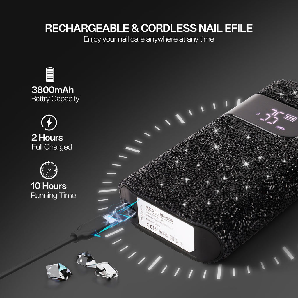 Wand™ Nail Drill - Black Diamond - 35,000 RPM Rechargeable